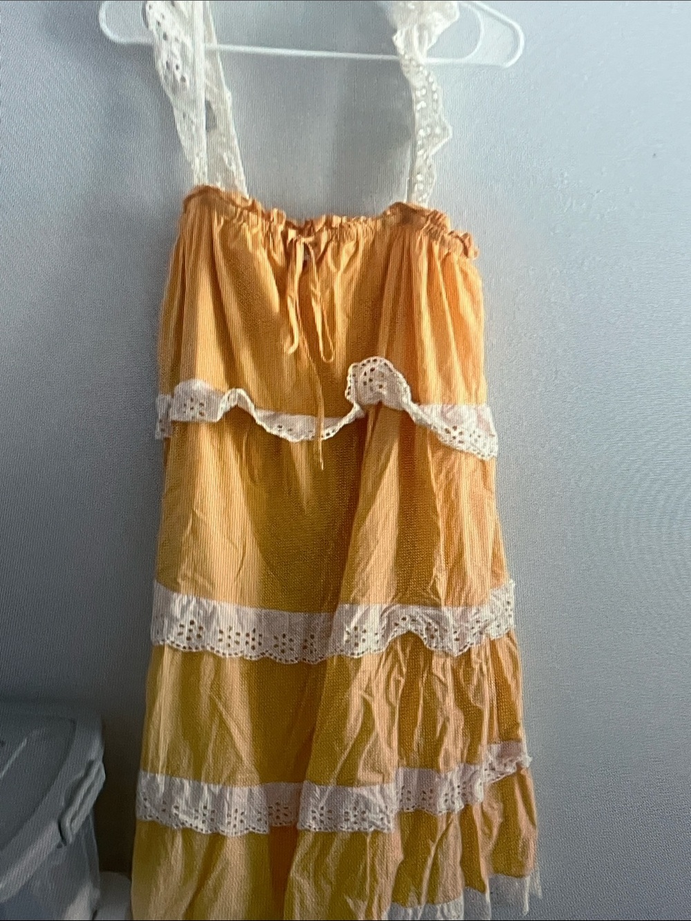 Vici Yellow Sundress with White Eyelet Lace Straps